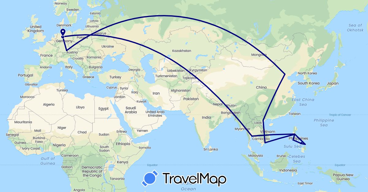TravelMap itinerary: driving in China, Germany, Philippines, Thailand, Vietnam (Asia, Europe)